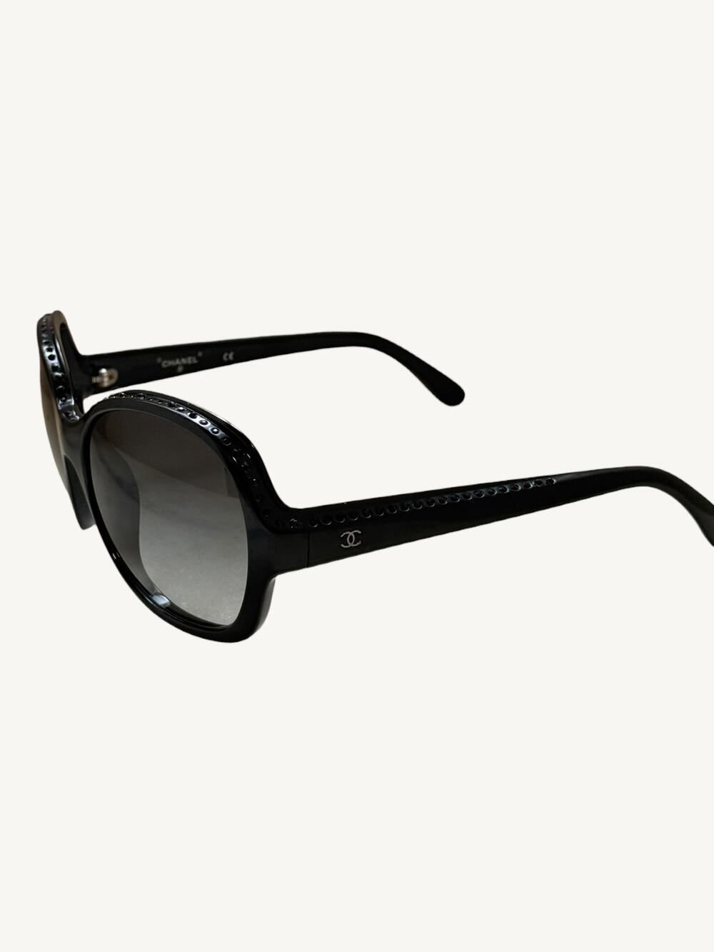 Chanel 40941 Black Crystal Oversized Sunglasses Case Box Very Good